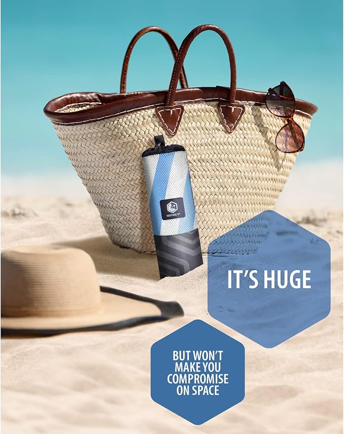 VENTURE 4TH Microfiber Beach Towel: Quick-Dry, Compact, Sand-Free, Absorbent, Sandproof and Lightweight - Perfect for Camping, Beach, and Roadtrips (Sky Blue Stripes Design | 35x78 inches)