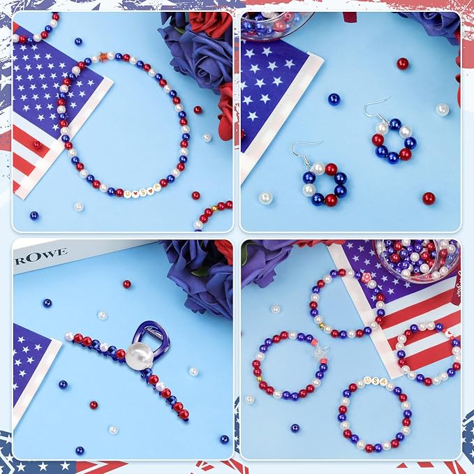 DUQGUHO Red White and Blue Beads, 4th of July Beads 8mm Patriotic Beads - Image 7