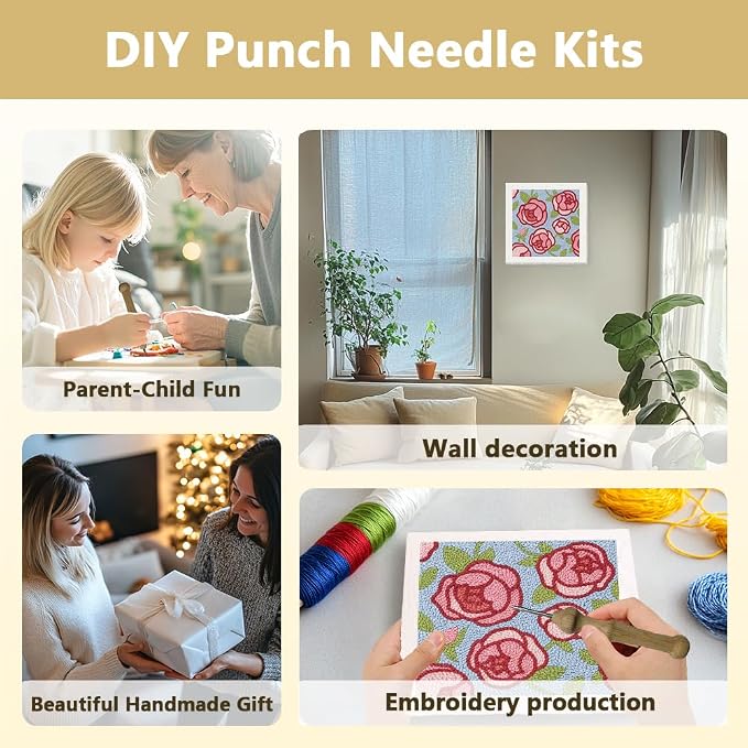 Doodlream Rose Flower DIY Punch Needle Embroidery Kit - Image 4