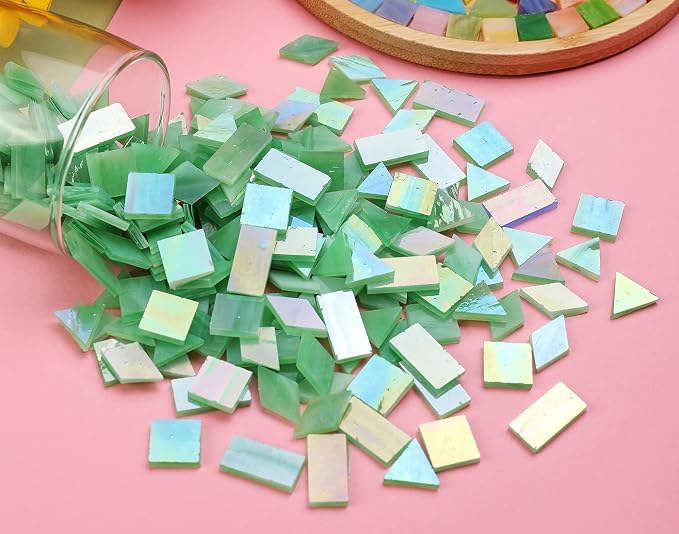 200 Pieces Bulk Iridescent Mosaic Glass Tiles, 4 Shapes Mixed Stained Glass - Image 5