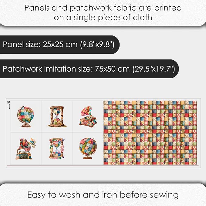 Patchwork Globe Cotton Fabric Panel – 6 Designs + Bonus Sheet 29.5×19.6 inch - Image 4