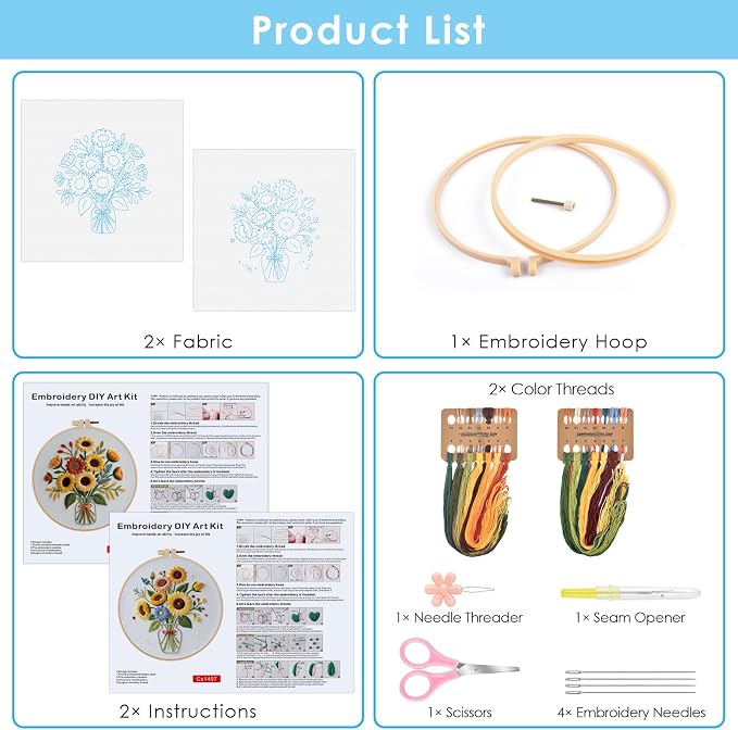 ERKOON Embroidery Kit for Beginners Adult, 2 Set Flower Cross Stitch Set - Image 3