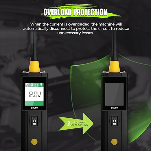 AUTOOL Automotive Circuit Tester Power Circuit Probe Tester Test Light Breaker Finder 0-70V AC DC Voltage Tester for 12V 24V Vehicle, with Voltmeter&Illumination, Component Activation/Continuity Test