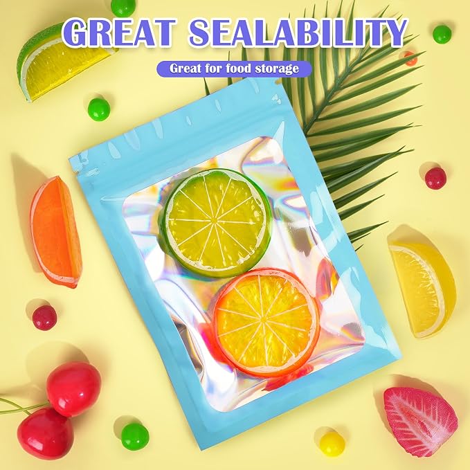 JETMORE 300 Pcs Mylar Bags, Smell Proof Bags Foil Pouch, Holographic Resealable - Image 3