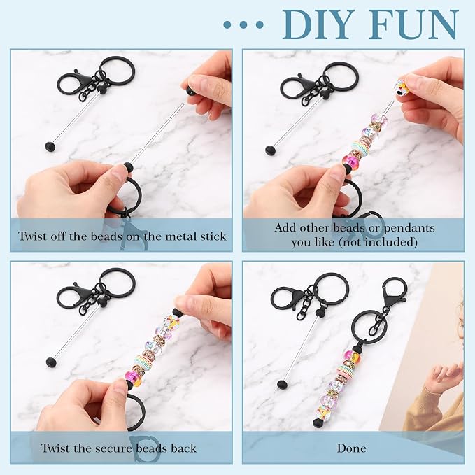 Tondiamo 12 Pcs Beadable Keychains Bars Bulk Blank Beaded Metal Keychain - Image 5
