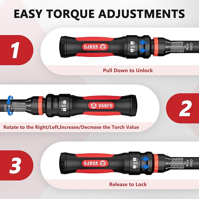 Torque Wrench 1/2-Inch Drive, 10-170.0ft.lb/13.60-230.5Nm,72 Tooth, TRP+ABS Plastic Handle, Click Torque Wrench with 1/2" to 3/8" Adapter & 125mm Extension Bar for Moto, Automotive Maintenance