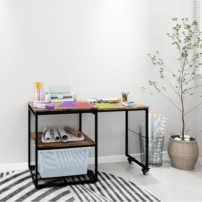 Natwind 24''x20'' Large Printer Stand, Extendable Home Craft Table, Retro | - Image 8