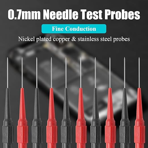 10pcs 0.7mm Back Probe Pins, Electrical Needle Probes, Insulation Piercing Pin Test Probes, 4mm Banana Socket Connection Multimeter Back Probes (Black, Red)