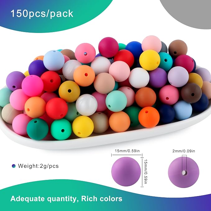 150Pcs 15mm Silicone Beads for Keychain Making and Bracelet Making, 30 Colors - Image 2