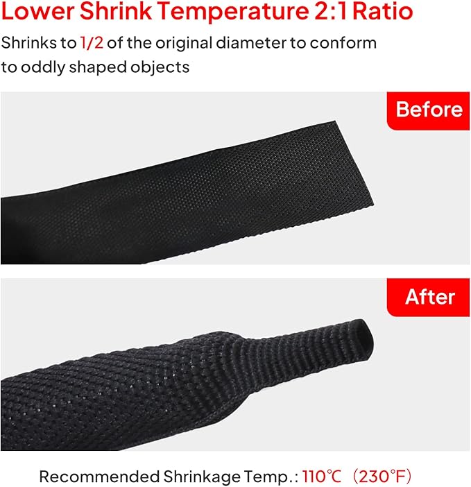 2 in 1 Heat Shrink Braided Sleeving Fabric Tubing-Perfectly fit Irregular Shape Hose/Cable/Wire (3/4"(19mm), 14FT)
