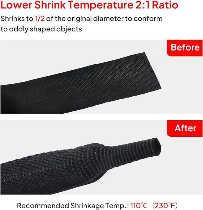 2 in 1 Heat Shrink Braided Sleeving Fabric Tubing-Perfectly fit Irregular Shape Hose/Cable/Wire (3/4"(19mm), 22FT)