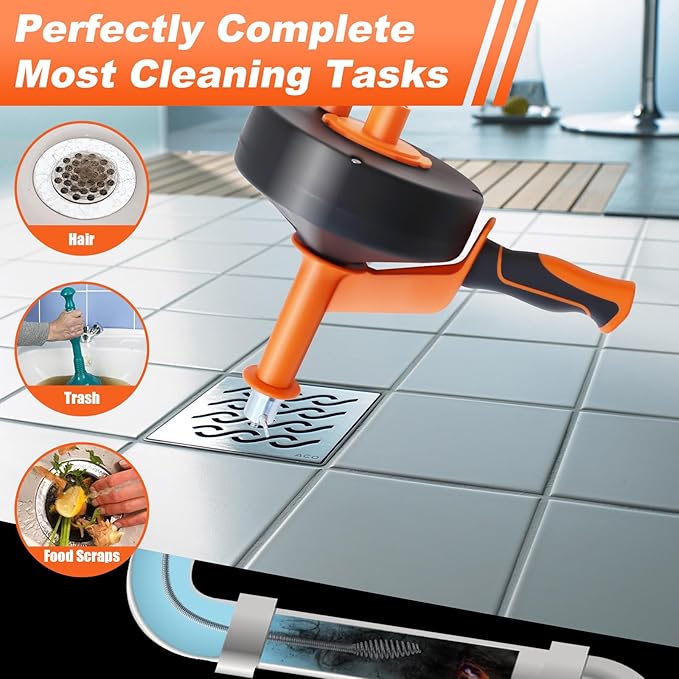 25FT Drain Snake with Drill Adapter, Drain Auger Clog Remover Tool for Sink, Shower, Kitchen, Bathroom & Sewer, Hair Clog Removal with Gloves, Manual or Powered Use