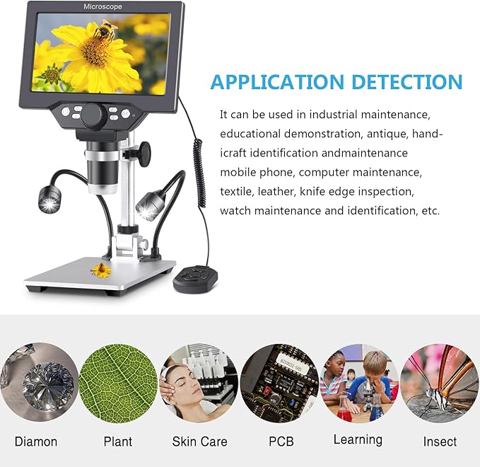 Koolertron 7 inch LCD Digital Microscope with 32G TF Card, 12MP 1080P USB Microscope Camera with Remote Control, PC View, Fill Lights for Coin, Plant, Rock, Circuit Board