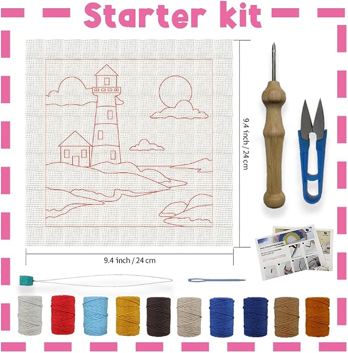 INFUNLY 2PCS Sea Lighthouse Punch Needle Embroidery Kit - Image 2