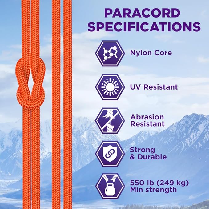 TECEUM 5/32" Paracord Rope 1000 – 1000ft / 200ft / 100ft / 50ft – Tactical Parachute Cord 4mm – 45+ Colors – Nylon String for Survival & Camping Gear – Stripe Cord for Survival – Utility Rope