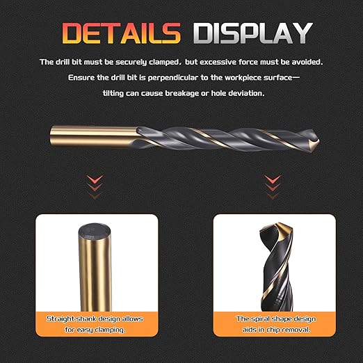 Drill Bit, 13mm Cutting Diameter, 4341 HSS Gold and Black 118° Cutting Angle Number Jobber Bits - (Applications: for Drilling Soft Metal Plastic Wood), 6-Pieces
