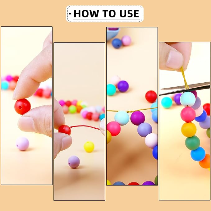 300pcs Silicone Beads for Keychain Making Kit 60 Colors Focal Rubber Round - Image 5