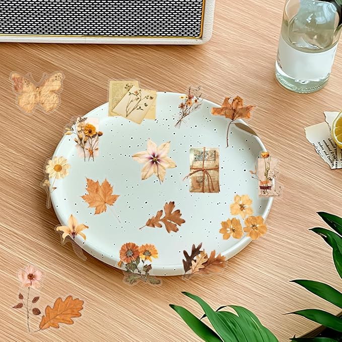 50PCS Transparent Flora Scrapbook Stickers, Vintage Aesthetic Flowers Sticker - Image 4