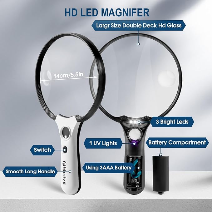 Large Magnifying Glass with Light, Magnifier Handheld Illuminated Lighted - Image 6