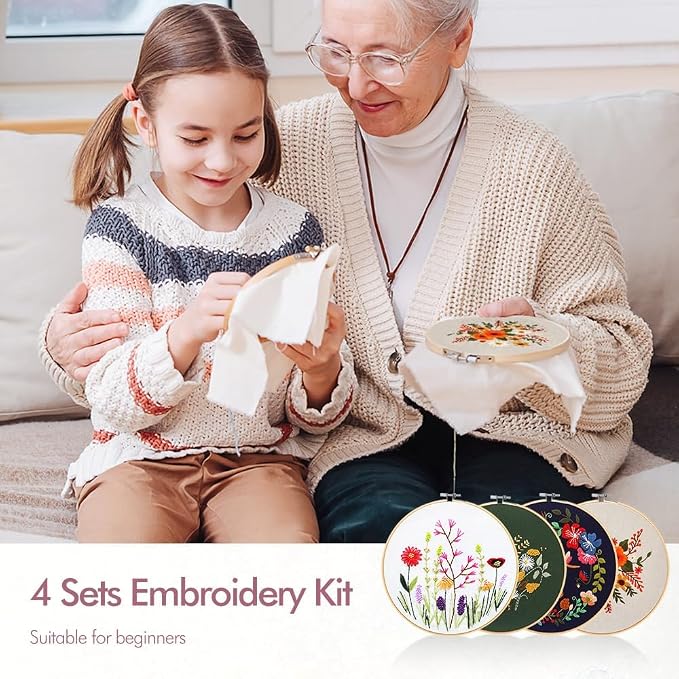 4 Pack Embroidery kit for Beginners Adults DIY Starter Kit, Cross Stitch Kits - Image 5