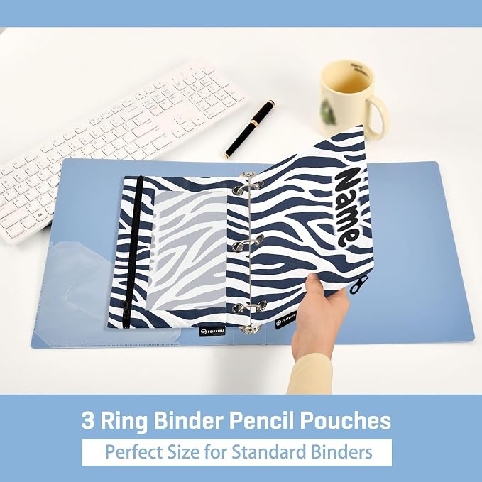 Custom Blue White Zebra Print Pencil Pouch - Image 4