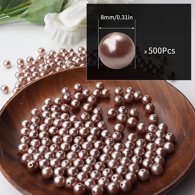 500pcs Coffee 8mm Pearl Beads - Image 2