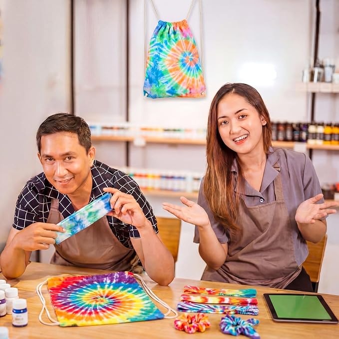 Abbylike 180 Pcs Tie Dye Party Supplies, 36 Cotton Drawstring Backpack 36 White - Image 4