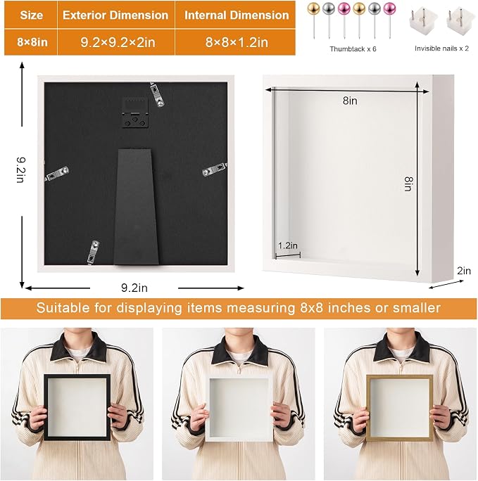 8x8 Shadow Box Frame with Real Glass Panel and Soft Linen Back, Small White - Image 4