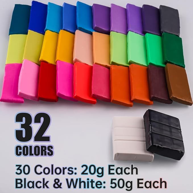 Tomorotec 32 Colors Polymer Clay Kit, 22.4 oz Soft Oven Bake Clay - Image 2
