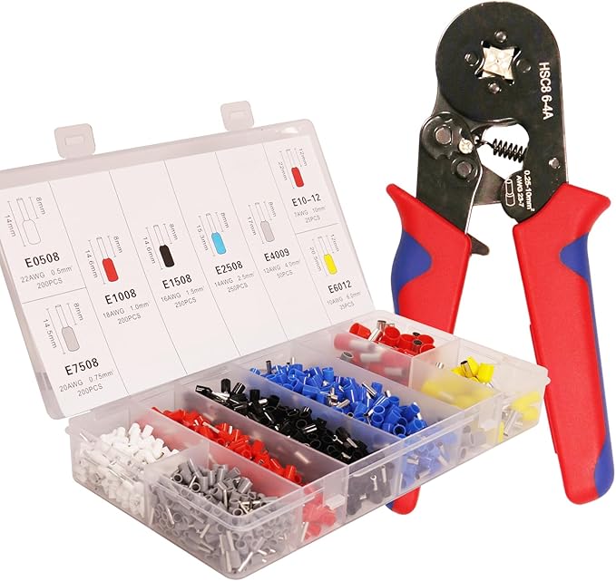 Fidioto Ferrule Crimping Tool Kit, One AWG23-7 (6-4A) Self-Adjustable Ratchet Wire Crimping Tool with 1200PCS Wire Terminals Crimping Connectors Wire End Ferrules