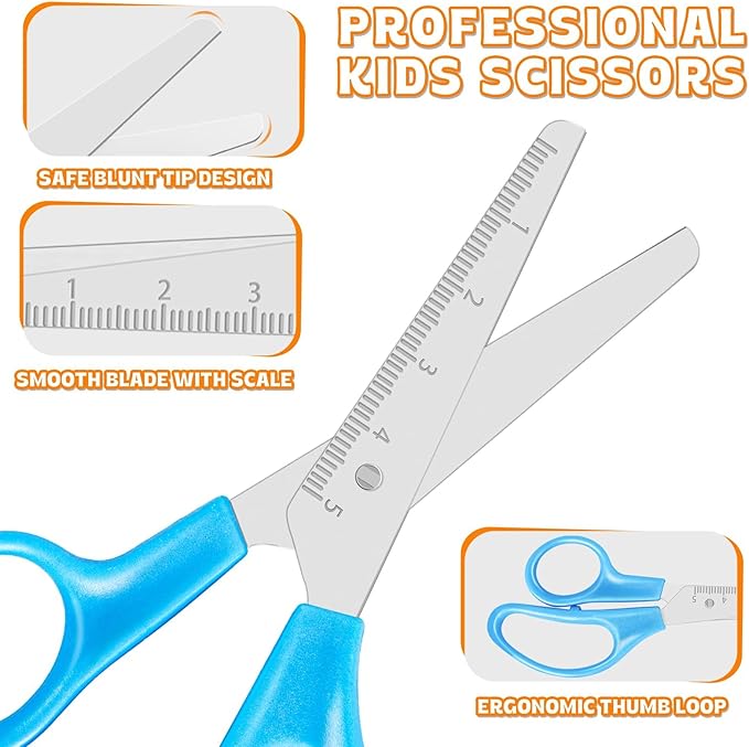 30 Pack Kids Scissors, 5" Scissors for School Classroom, Right & Left Handed Scissor with Comfort Grip Blunt Tip Scissor for Kids School Supplies for Student Teacher, Assorted Colors