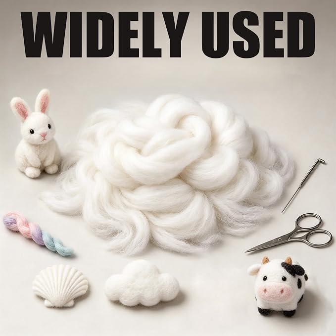 Jupean 16 oz Wool Roving: 1 lb Needle Felting Wool Yarn Roving Wool Felt White - Image 5
