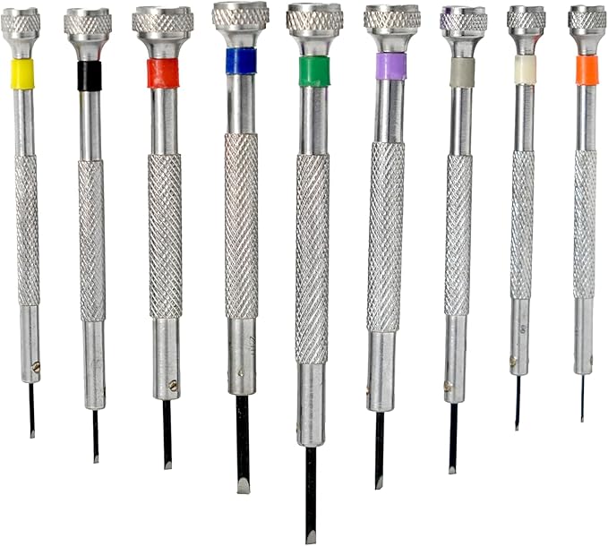 9-Piece Watchmaker Screwdriver Set with Revolving Stand & Extra Blades - Precision Screwdriver Set for Watch Repair, Jewelry, and Electronics, Includes Sizes 0.5mm to 2.5mm