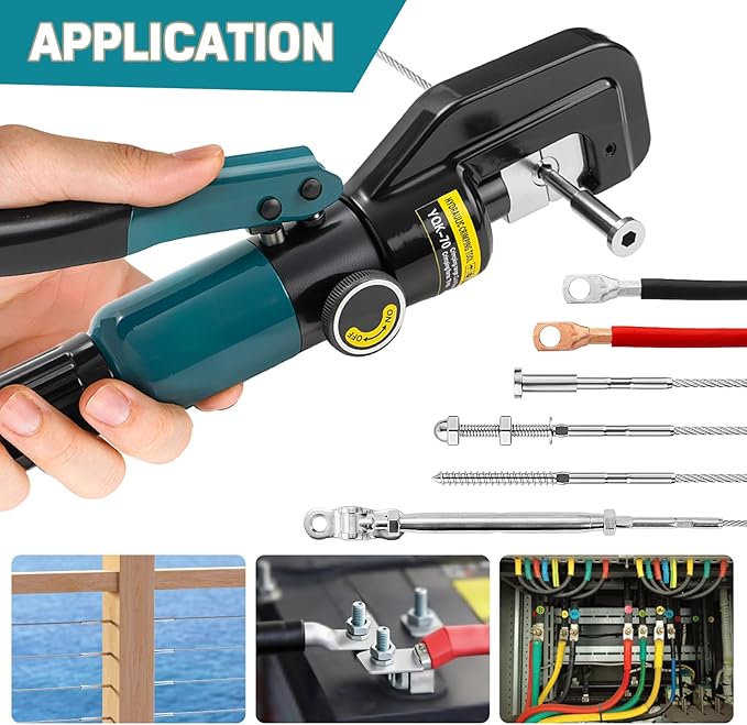 Hydraulic Crimping Tool for Railing - Wire Rope Battery Cable Lug Terminal Crimper with 9 Dies - 12 to 2/0 AWG for 1/8" 3/16" Stainless Steel Cable Railing