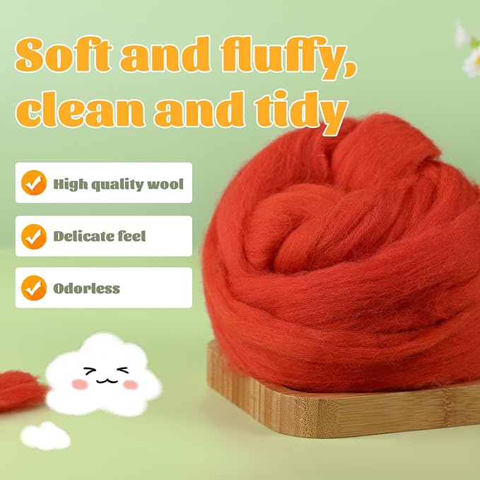 3.53oz Wool Roving, Fiber Roving Wool Top, Needle Felting Supplies, Pure Wools - Image 3
