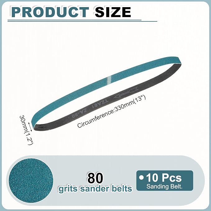 HARFINGTON 1.2 x 13 Inch Sanding Belts, 10 Pcs 80 Grit Zirconia Abrasive Belt Sander File Belt for Woodworking, Metal Polishing, Knife Sharpener