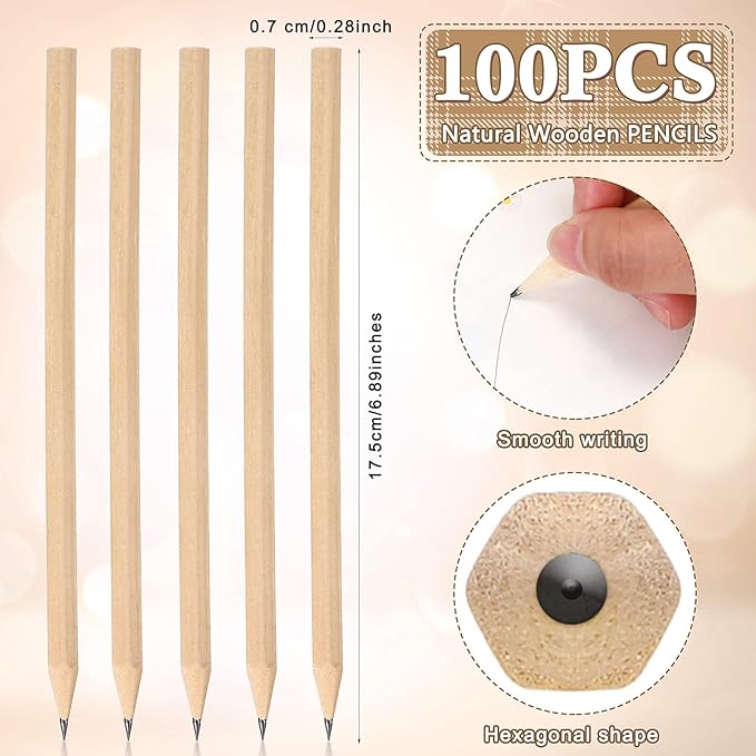 Fumete 100 Pieces Wooden Hexagonal HB Pencils Bulk Without Erasers - Image 2