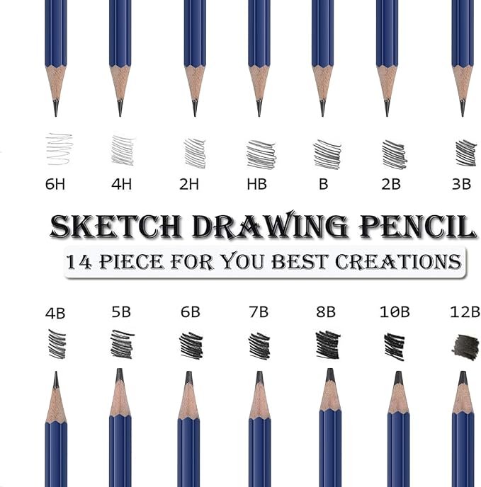 Pro Pencils Drawing Sketching Set 14 pcs Graphite Kit Soft Pencils Ideal Gift - Image 2
