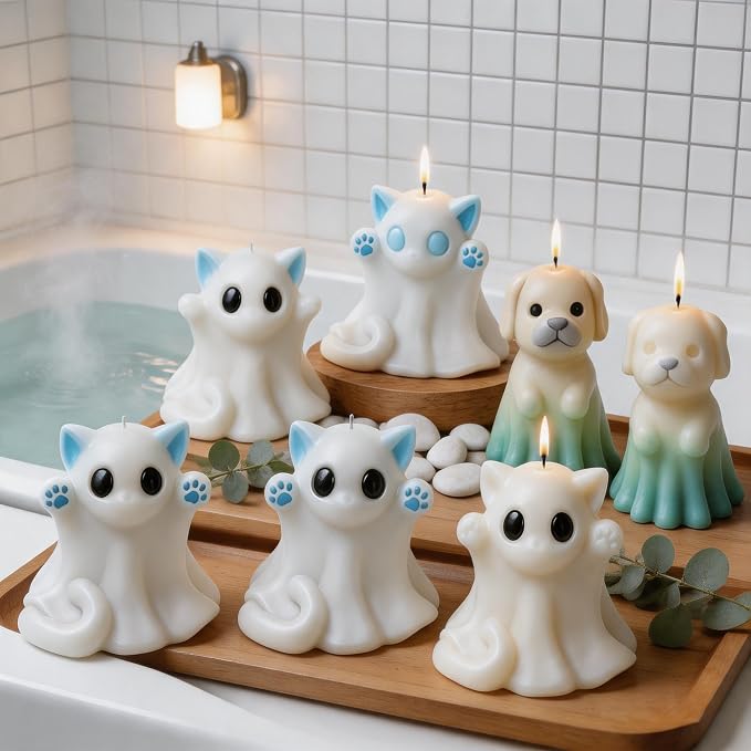 2 Pack Ghost Cat & Dog Candle Mold, 3D Silicone Resin Casting Mold Set | - Image 9