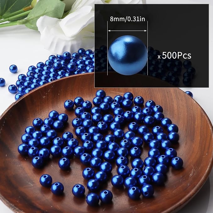 500pcs Blue 8mm Pearl Beads - Image 2