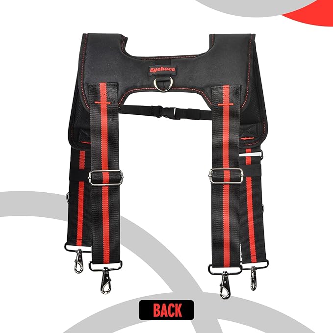 Heavy Duty Tool Belt Suspenders – Adjustable X-Back Padded Shoulder Harness with Universal Hooks – Tactical Work Suspenders for Electricians, Carpenters, Construction