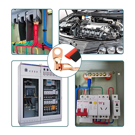 8PCS Battery Cable Ends, 1 Gauge Wire Connectors 1/4 Copper Wire Lugs, Bare Copper Eyelets with Heat Shrink Tubing by HOUSUN