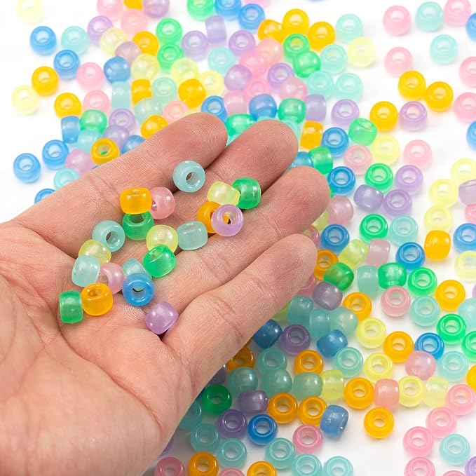 Gxueshan 1000 Pcs Acrylic 9 Color Pony Beads 6x9mm Bulk Glow in The Dark - Image 4
