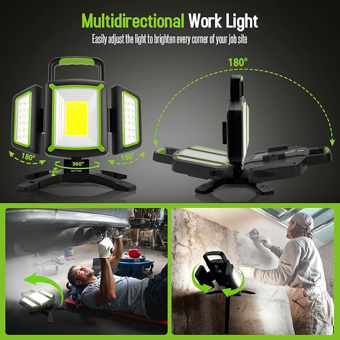 SYLSTAR 30W Rechargeable Work Light, 3000LM Magnetic Work Light with 5 Modes, 360° Rotatable&Foldable Led Work Light, Waterproof Portable Work Light for Garage, Job Site, Camping, Car Repairing