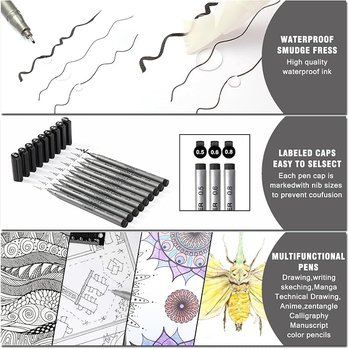 Brusarth Precision Black Micro-Pen Fineliner Ink Pens, Waterproof Archival Ink - Image 4