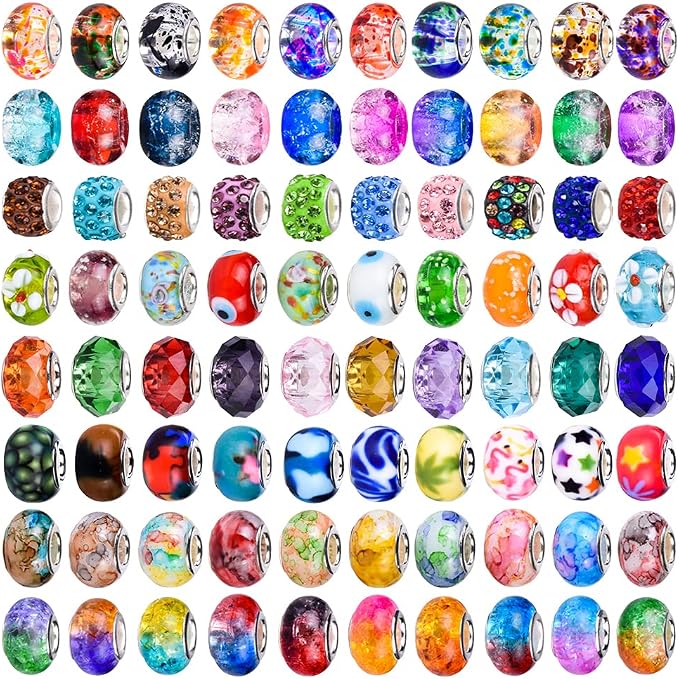 120 Pieces Assorted European Craft Beads Large Hole Lampwork Spacer Beads by AIPRIDY