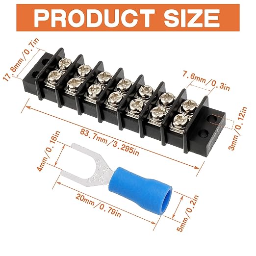 7 Circuits 7 Positions Terminal Block 20-30A 200-450V Dual Row Screw Terminals Strip with 56 PCS Heat Shrink Wire Fork Connectors(Pack of 4pcs)