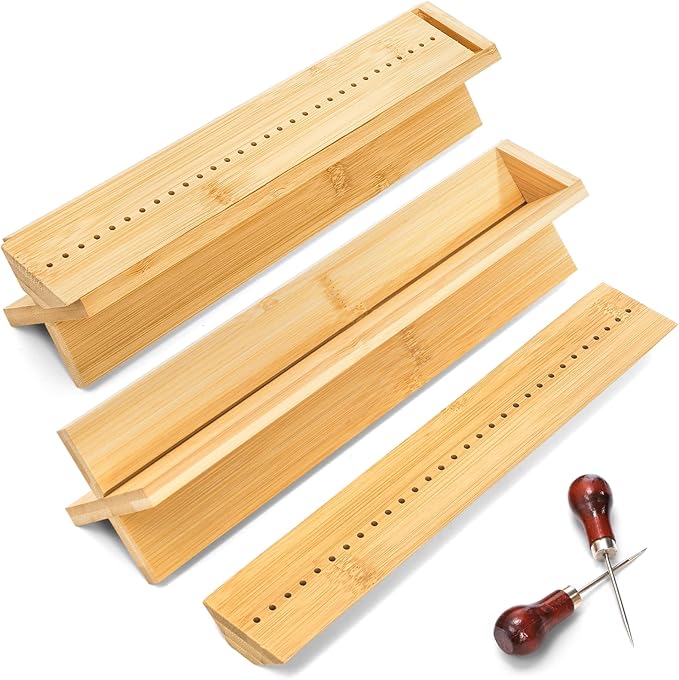 Noamus 2 Pack Bamboo Book Binding Cradle with 2 Awls, Wood Signature Hole Punching Tool Set with Piercing Guide, Portable Bookbinding Supplies Kit for DIY Crafts, Notebook Journals Planners, Starter