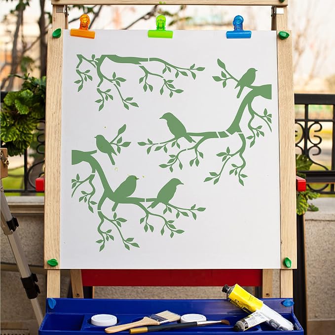 GORGECRAFT Tree Stencil Template Bird Large 11.8x11.8 Inch Reusable Birds on - Image 5