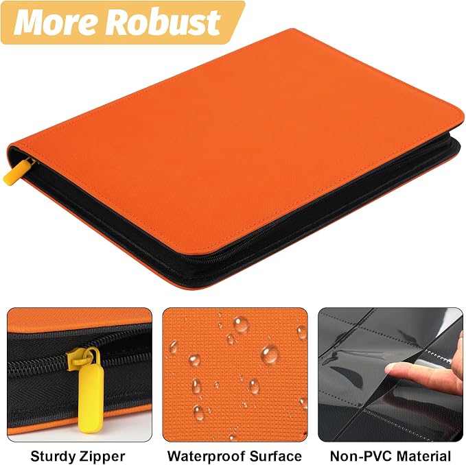 360 Cards Ringless 9-Pocket Side Loading Trading Card Binder, PU Zipper Fixed - Image 3
